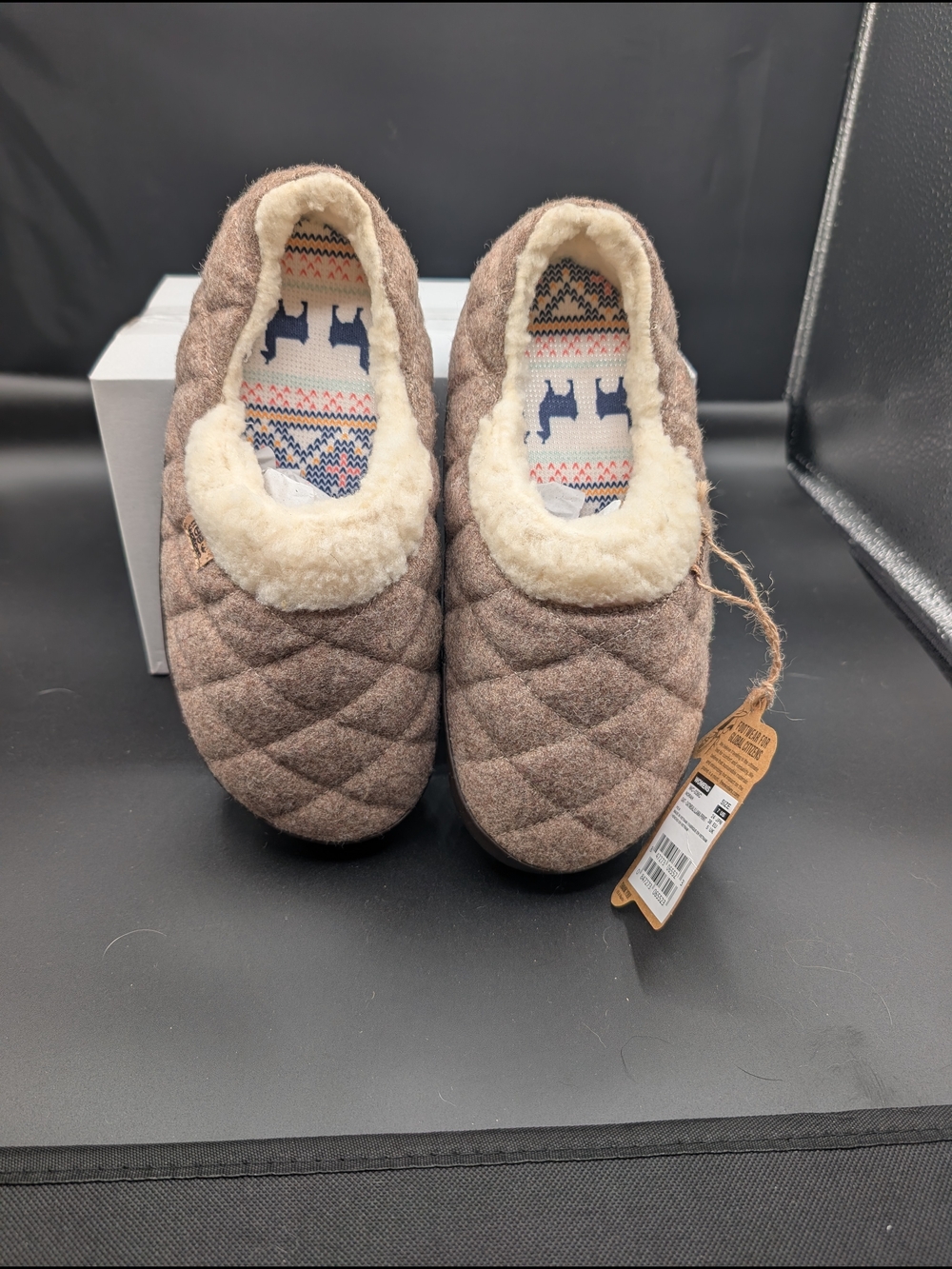 Freewaters Plush Quilted Women's Slip-On Slippers in Taupe - Picture 2 of 4
